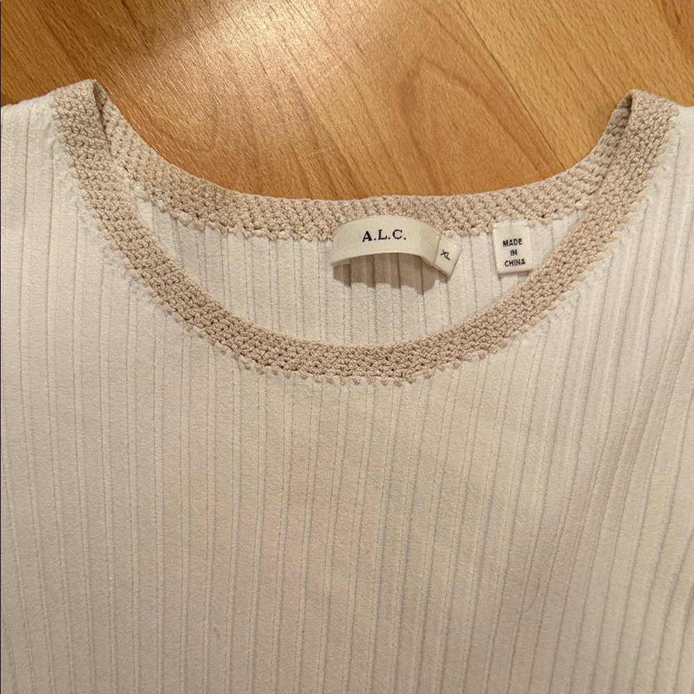 A.L.C. White Ribbed Long Sleeve Top